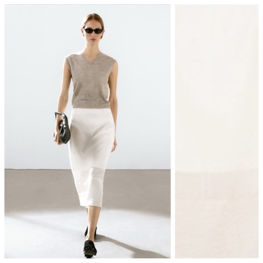 Massimo Dutti Cream Midi Skirt